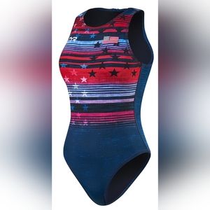 TYR USA Water Polo ODP Women Liberty Breakaway Suit One Piece Swimsuit Navy 30